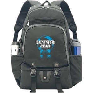 Classic - Nylon Backpack With Two Mesh Water Bottle Holsters And Bottom Footwear Pocket