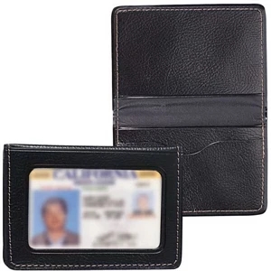 Classic Leatherette Travel Size Bi-fold Card Holder With Clear Id Holder