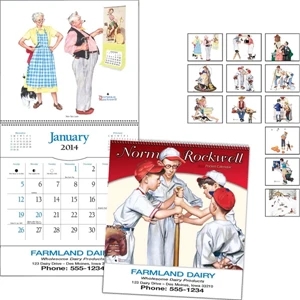 Spiral Bound 8" X 16 1/8" Pocket Calendar With Norman Rockwell Illustrations