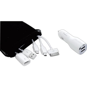 Car Charger With Multi Adaptor Usb Sync/data And Charging Cable Line Set