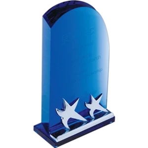 5 7/8" X 4 5/16" X 2" - Blue Crystal Arch Plaque With Star On Base Achiever Award