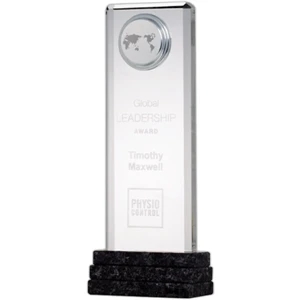 11 1/4" X 3 3/4" X 2 1/8" - Global Achiever Award On Grey Marble Base