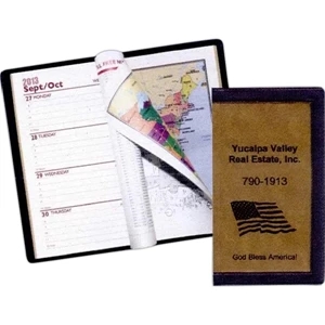 Weekly Two-tone Standard Vinyl Cover 1-color Designer Pocket Planner With Map