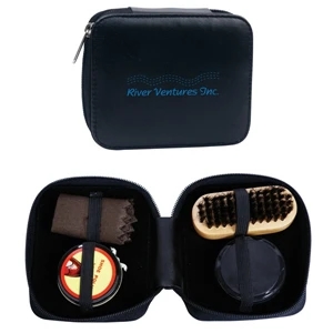 Deluxe Shoe Shine Kit. Kit Includes Neutral Shoe Polish, Wooden Shoe Brush And More