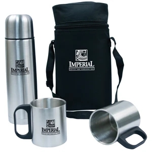 On-the-go - On-the-go Flask And Mug Set. Includes 17 Oz. Flask, 2 Stainless Mugs And Carry Bag