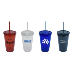16 Oz. Insulated Acrylic Desk Water Cup With Screw Top Lid And (1) Straw. Bpa Free