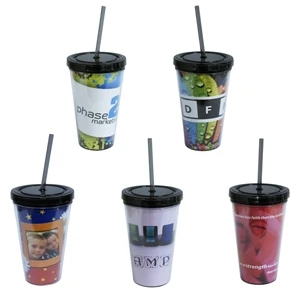16oz./473ml Insulated Acrylic Desk Water Cup With 4 Color Process Paper Insert