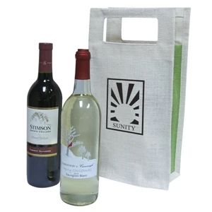 Bag Designs (tm) - Double Wine Tote Bag With Carry Handles. Bag Is Made Of Biodegradable Jute Fabric
