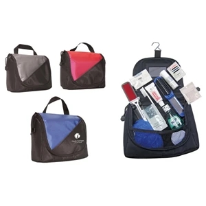 Nylon Traveling Kit Includes Pill Box, Sewing Kit, Hair Brush, Shampoo And More
