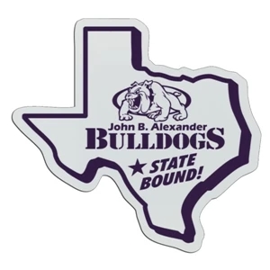 Texas - White Lightweight Plastic Badge With Safety Pin Or Magnet Backing