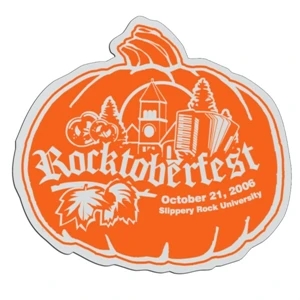 Pumpkin - White Lightweight Plastic Badge With Safety Pin Or Magnet Backing