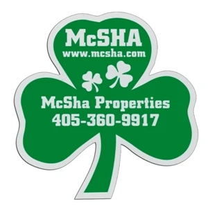 Clover - White Lightweight Plastic Badge With Safety Pin Or Magnet Backing