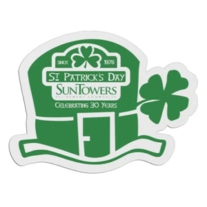 St. Patty Hat - White Lightweight Plastic Badge With Safety Pin Or Magnet Backing