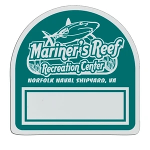 Rounded Top - White Lightweight Plastic Badge With Safety Pin Or Magnet Backing