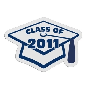 Graduation Cap - White Lightweight Plastic Badge With Safety Pin Or Magnet Backing