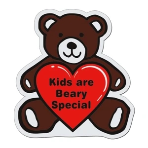 Teddy Bear - White Lightweight Plastic Badge With Safety Pin Or Magnet Backing