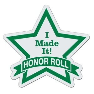 Star With Banner - White Lightweight Plastic Badge With Safety Pin Or Magnet Backing