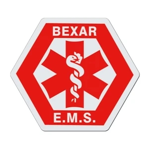 Hexagon With Medical Caduceus - White Lightweight Plastic Badge With Safety Pin Or Magnet Backing