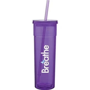 Torino - Purple - 16 Oz Acrylic Double Wall Tumbler With Threaded Lid And Matching Straw