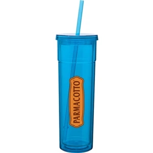 Torino - Aqua - 16 Oz Acrylic Double Wall Tumbler With Threaded Lid And Matching Straw