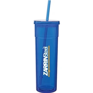 Torino - Blue - 16 Oz Acrylic Double Wall Tumbler With Threaded Lid And Matching Straw