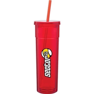 Torino - Red - 16 Oz Acrylic Double Wall Tumbler With Threaded Lid And Matching Straw