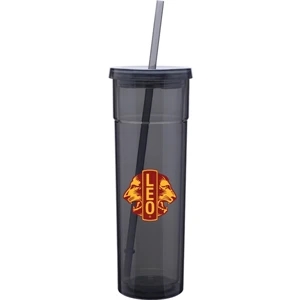 Torino - Graphite - 16 Oz Acrylic Double Wall Tumbler With Threaded Lid And Matching Straw