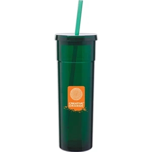 Torino - Green - 16 Oz Acrylic Double Wall Tumbler With Threaded Lid And Matching Straw