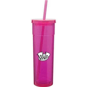 Torino - Fuchsia - 16 Oz Acrylic Double Wall Tumbler With Threaded Lid And Matching Straw