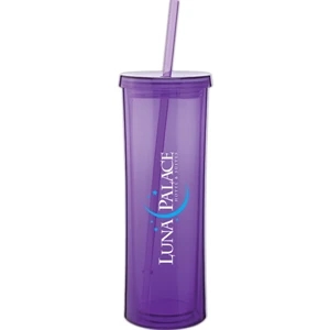 Via - Purple - 16 Oz Acrylic Double Wall Tumbler With Threaded Lid And Matching Straw