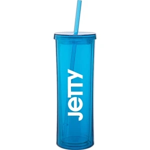 Via - Aqua - 16 Oz Acrylic Double Wall Tumbler With Threaded Lid And Matching Straw