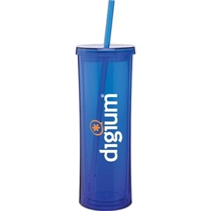 Via - Blue - 16 Oz Acrylic Double Wall Tumbler With Threaded Lid And Matching Straw