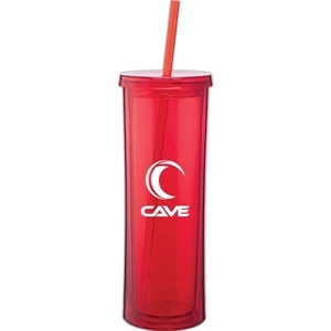 Via - Red - 16 Oz Acrylic Double Wall Tumbler With Threaded Lid And Matching Straw