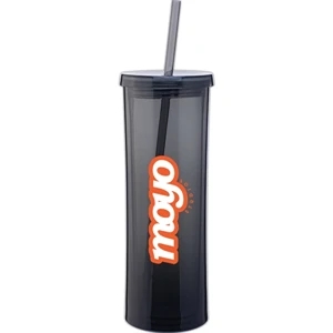 Via - Graphite - 16 Oz Acrylic Double Wall Tumbler With Threaded Lid And Matching Straw