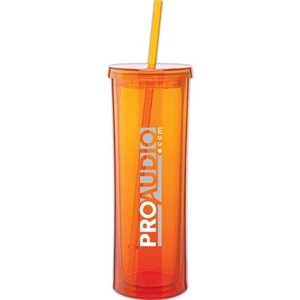 Via - Tangerine - 16 Oz Acrylic Double Wall Tumbler With Threaded Lid And Matching Straw