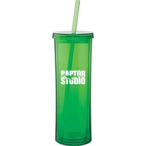Via - Apple - 16 Oz Acrylic Double Wall Tumbler With Threaded Lid And Matching Straw