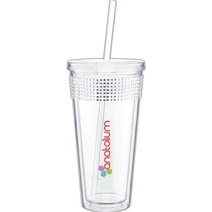 Spirit Ice - Clear - 20 Oz Acrylic Double Wall Tumbler With Threaded Lid, Matching Straw And Rhinestones