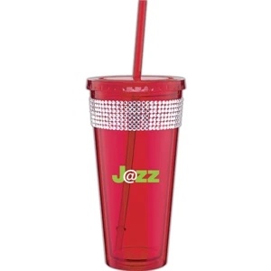 Spirit Ice - Red - 20 Oz Acrylic Double Wall Tumbler With Threaded Lid, Matching Straw And Rhinestones