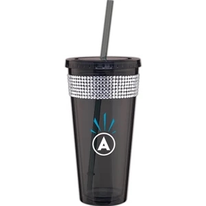 Spirit Ice - Graphite - 20 Oz Acrylic Double Wall Tumbler With Threaded Lid, Matching Straw And Rhinestones