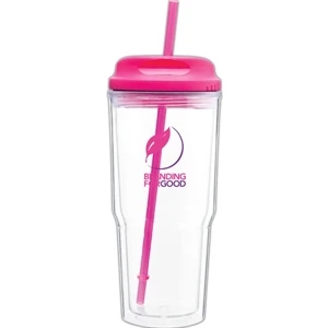 Gulp - Fuchsia - 24 Oz Acrylic Double Wall Tumbler With H/c Threaded Lid And Matching Straw