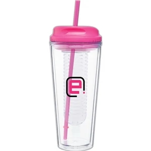 Infuse - Fuchsia - 20 Oz Acrylic Double Wall Tumbler With H/c Threaded Lid, Matching Straw And Infuser