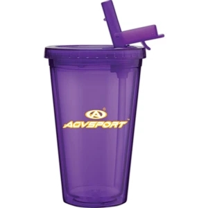Spirit Sport - Purple - 16 Oz Acrylic Double Wall Tumbler With Threaded Lid And Flip-up Straw