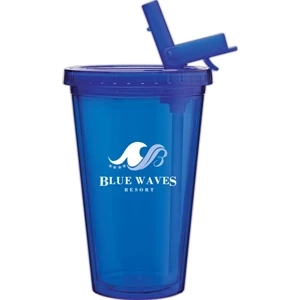 Spirit Sport - Blue - 16 Oz Acrylic Double Wall Tumbler With Threaded Lid And Flip-up Straw