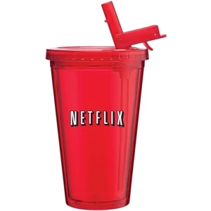 Spirit Sport - Red - 16 Oz Acrylic Double Wall Tumbler With Threaded Lid And Flip-up Straw