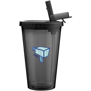 Spirit Sport - Graphite - 16 Oz Acrylic Double Wall Tumbler With Threaded Lid And Flip-up Straw
