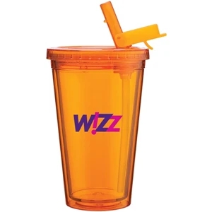 Spirit Sport - Tangerine - 16 Oz Acrylic Double Wall Tumbler With Threaded Lid And Flip-up Straw