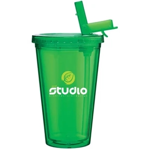 Spirit Sport - Apple - 16 Oz Acrylic Double Wall Tumbler With Threaded Lid And Flip-up Straw