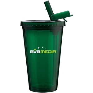 Spirit Sport - Green - 16 Oz Acrylic Double Wall Tumbler With Threaded Lid And Flip-up Straw