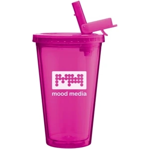Spirit Sport - Fuchsia - 16 Oz Acrylic Double Wall Tumbler With Threaded Lid And Flip-up Straw