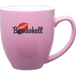 Bistro - Glossy Ceramic Colored 15 Oz Mug. Pink Exterior, White Interior